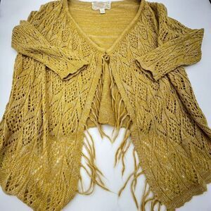 Nick & MO Yellow Fringe Cardigan Size Large Anthropologie